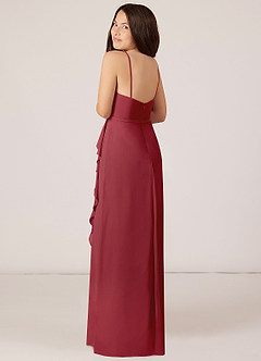 Azazie Kaylee Junior Pomegranate A-Line with Belt Chiffon Dress image5