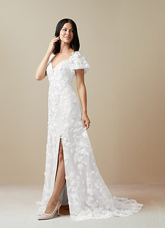 Azazie Vivienne Wedding Dresses Diamond White A-Line Sweetheart Lace Dress image5