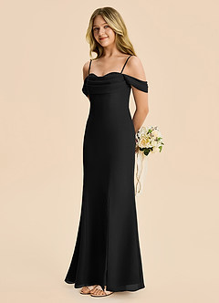Azazie Nira Junior Black Mermaid Ruched Chiffon Dress image3