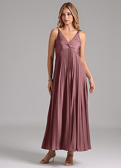 Azazie Raychelle Bridesmaid Dresses Vintage Mauve A-Line Pleated Stretch Satin Dress image1