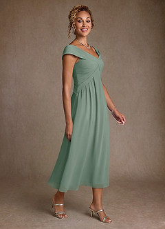 Azazie Mirta Mother of the Bride Dresses Silver Sage A-Line Pleated Floral Burnout Dress image3