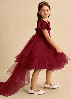 Azazie Cocoa Abiti da Ragazza di Fiori Abito Principessa in Tulle Plissettato Borgogna image1