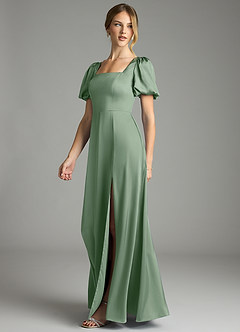 Azazie Fyona Bridesmaid Dresses Matcha A-Line Pleated Stretch Satin Dress image4