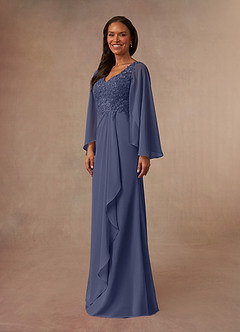 Azazie Perry Mother of the Bride Dresses Stormy Mermaid V-Neck Lace Chiffon Dress image2