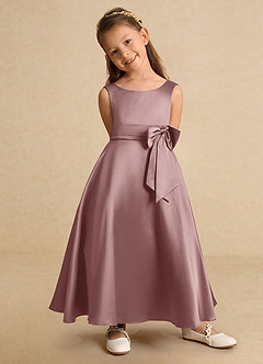 Azazie Lindy Flower Girl Dresses Dusty Rose A-Line Pleated Matte Satin Dress image8