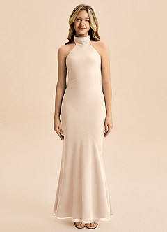 Azazie Velli Junior Meerjungfrau-Linie Hoher Kragen Chiffon Kleid Alabaster Weiß image3