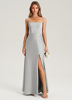 Azazie Lidia Vestidos de damas de honor Vestido de Plata de Satén Elástico de Corte Sirena con Corte Lateral image10