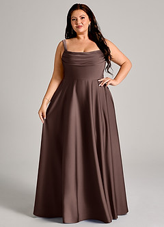 Azazie Shaude Bridesmaid Dresses Ganache A-Line Pleated Stretch Satin Dress image12