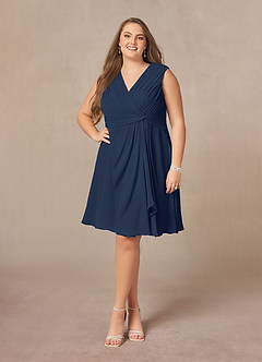 Azazie Theron Mother of the Bride Dresses Dark Navy A-Line V-Neck Pleated Chiffon Dress image6