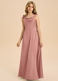 Azazie Gumdrop Junior Rosette Empire Pleated Stretch Satin Dress image3