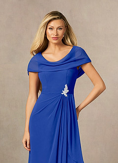 Azazie Mary vestidos de madre de la novia Vestido de Azul Real de Gasa de Corte En A con Corte Lateral image5