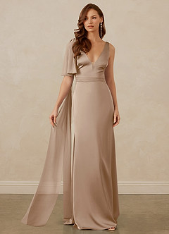 Christian Siriano Bridal for Azazie 1011 Brautjungfernkleider Meerjungfrau-Linie Schleifen Stretch-Satin Kleid Taupe image6