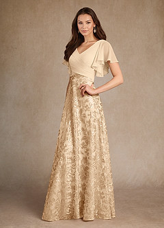Azazie Fallon Mother of the Bride Dresses Champagne A-Line Pleated Lace Dress image2