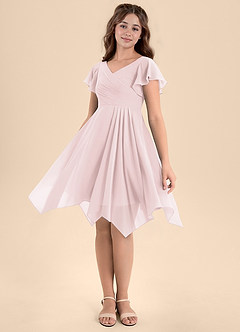 Azazie Janeaurelia Junior Blushing Pink A-Line Pleated Chiffon Dress image4