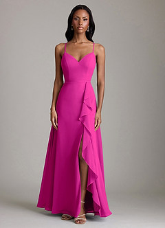Azazie Naeem Vestidos de damas de honor Vestido de Fucsia de Gasa de Corte en A con Cuello en V fruncido image3