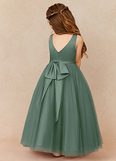 Azazie Marybell Flower Girl Dresses Eucalyptus A-Line Bow Tulle Dress image2