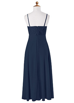 Azazie Sonya Junior A-Linie Spitze Chiffon Kleid Dunkelmarine image6