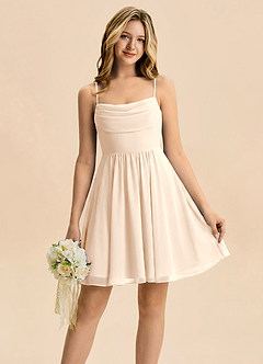Azazie Bear Junior White Alabaster A-Line Pleated Chiffon Dress image1