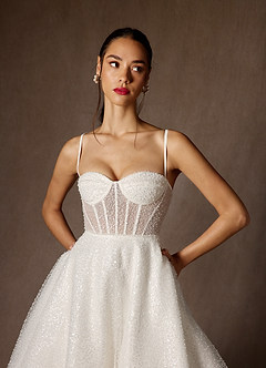 Azazie Nicolette Wedding Dresses Diamond White A-Line Strapless Beading Dress image3