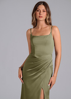 Azazie Donielle Robes de demoiselle d'honneur Robe Sirène en Satin extensible Corset Pistache image6