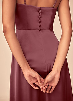 Azazie Dottie Bridesmaid Dresses Desert Rose A-Line Stretch Satin Dress image7