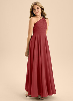 Azazie Charlize Junior Rust A-Line Pleated Chiffon Dress image5