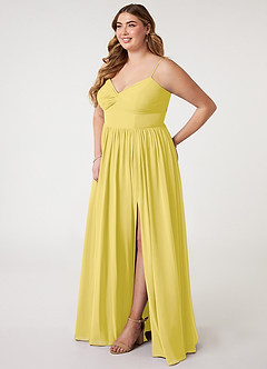 Azazie Zeya Bridesmaid Dresses Canary A-Line V-Neck Pleated Chiffon Dress image8