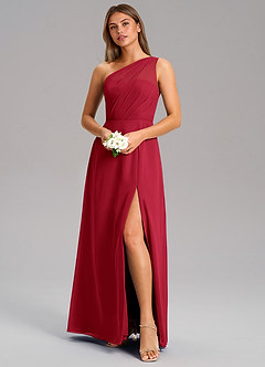 Azazie Phaedra Bridesmaid Dresses Scarlet A-Line One Shoulder Chiffon Dress image4