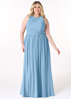 Azazie Harper Bridesmaid Dresses Steel Blue A-Line Pleated Chiffon Dress image6