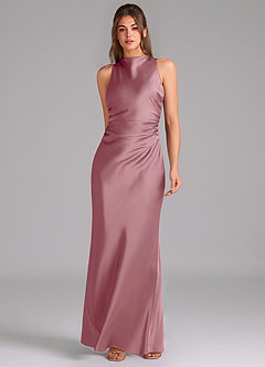 Azazie Evadne Bridesmaid Dresses Vintage Mauve A-Line Pleated Stretch Satin Dress image3