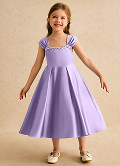 Azazie Yosemite Jurken voor bloemenmeisjes Baljurk Jurk van Mat Satijn Sweetheart Halslijn Lila image3