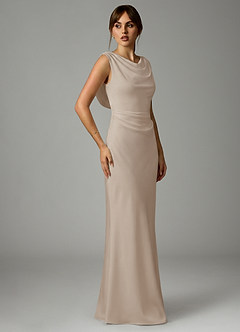 Azazie Kieryn Robes de demoiselle d'honneur Robe Sirène en Satin extensible Plissée Givre image4