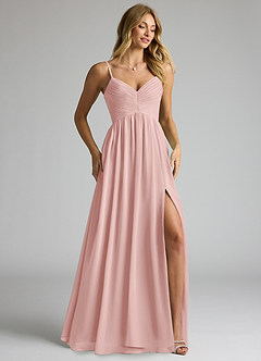 Azazie Alia Robes de demoiselle d'honneur Robe Trapèze en Mousseline de soie Plissée Rose Poudré image2