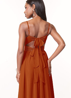 Azazie Zeya Brautjungfernkleider A-Linie V-Hals Gefaltet Chiffon Kleid Paprika image2