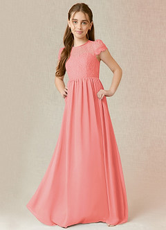 Azazie Delevingne Junior Coral A-Line Lace Chiffon Dress image1