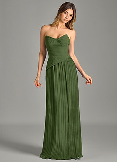 Azazie Becka Bridesmaid Dresses Olive A-Line Strapless Chiffon Dress image4