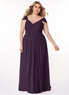 Azazie Kaitlynn Bridesmaid Dresses Plum Empire Ruched Chiffon Convertible Dress image10