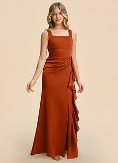 Azazie Adrienne Junior Burnt Orange Sheath Pleated Stretch Satin Dress image6