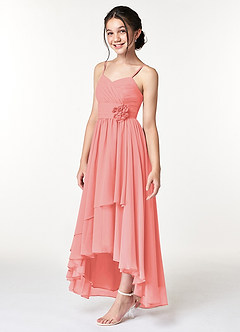 Azazie Catalina Junior Coral A-Line Ruched Chiffon Dress image3