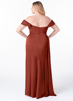 Azazie Amyra Bridesmaid Dresses Terracotta Sheath Off the Shoulder Stretch Satin Convertible Dress image11