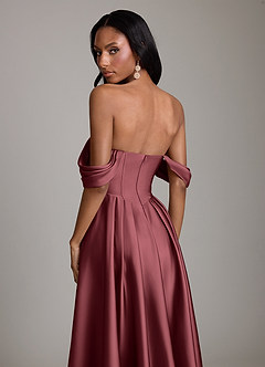 Azazie Loisa Abiti da Damigella Abito A-Line in Raso Elasticizzato a Spalla Scoperta Merlot image4