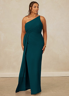 Christian Siriano Bridal for Azazie 1003 Bridesmaid Dresses Pine Sheath One Shoulder Chiffon Dress image10