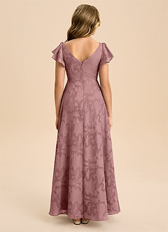 Azazie Omari Junior Vestido de Rosa Polvorienta de Devorado Floral de Corte en A con Plisado image2