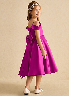 Azazie Favia Flower Girl Dresses Fuchsia A-Line Off the Shoulder Matte Satin Dress image3