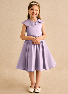 Azazie Acorn Flower Girl Dresses Frosted Lilac A-Line Pleated Matte Satin Dress image5