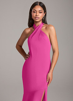 Azazie Lorena Bridesmaid Dresses Fuchsia Mermaid Pleated Chiffon Dress image2