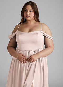 Azazie Morana Bridesmaid Dresses Blushing Pink A-Line Off the Shoulder Stretch Satin Convertible Dress image14