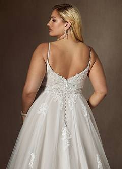 Azazie Avarie Vestidos de novia Vestido de Diamante Blanco de Tul de Corte en A con Lentejuela image11