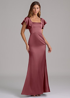 Azazie Elkie 신부 들러리 드레스 인어 스퀘어 네크라인 스트레치 새틴 바닥 길이 드레스 image4