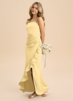 Azazie Buzzy Junior Butter Sheath Pleated Stretch Satin Dress image6